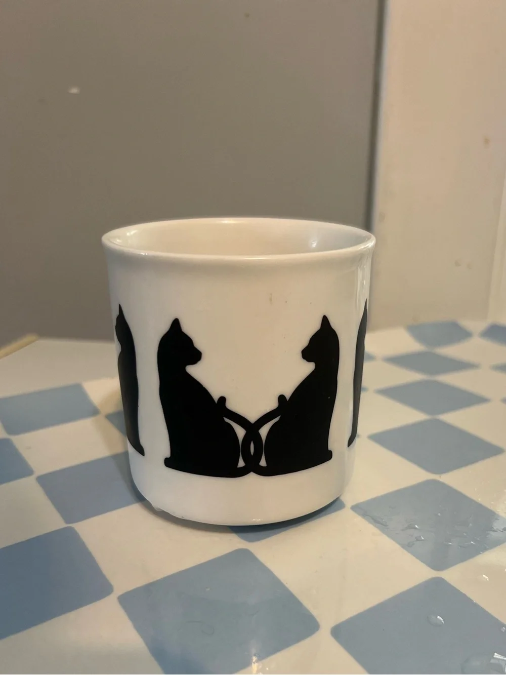 White Ceramic Mug Black Cat Silhouettes